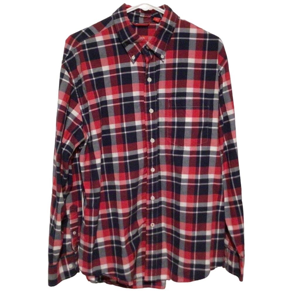 Izod Men’s Plaid Button Down Shirt Red White Blue Long Sleeve Casual Size Large